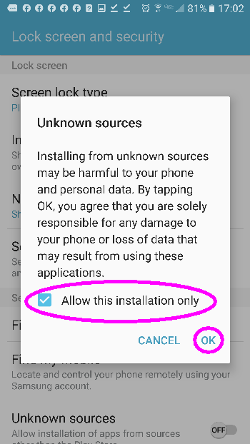 Confirming unknown app installation